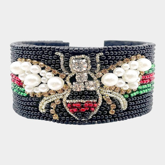 Black Red Green Luxury Pearl Bee Cuff Bracelet 30$